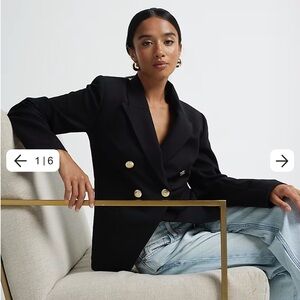 River Island Black Double-Breasted Blazer with Structured Shoulders